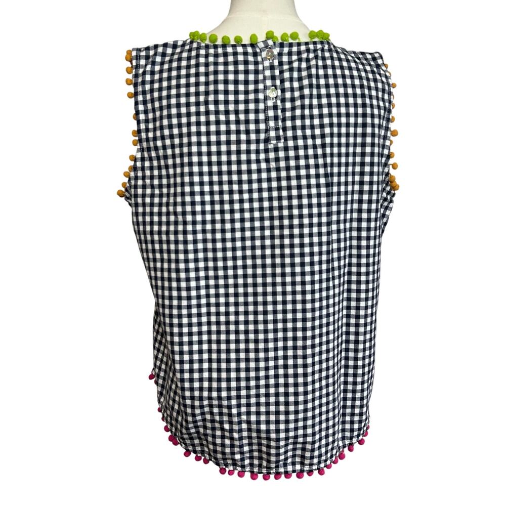 VTG 90s Ivy Jane Gingham Pom Pom Balls Top Large Retro Cottage Whimsigoth Casual View 2